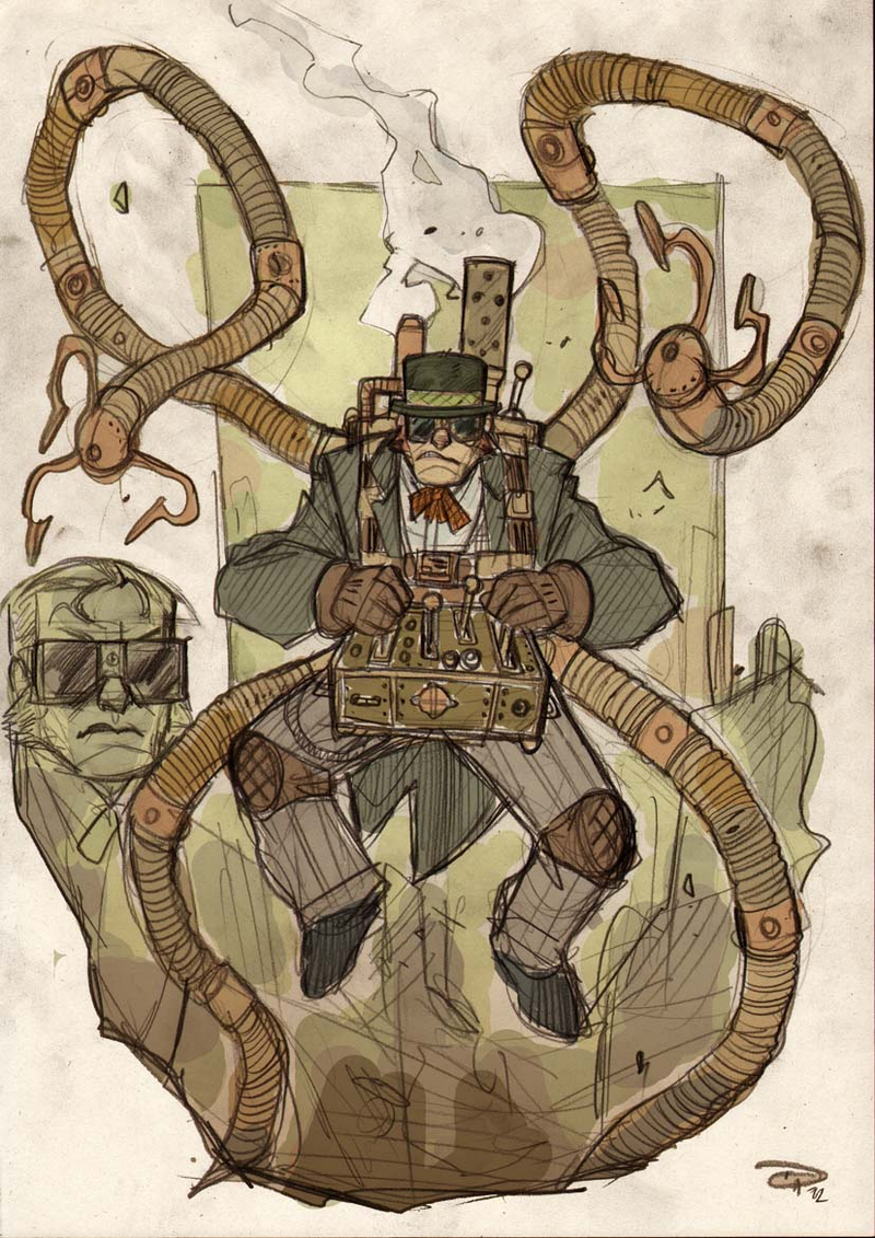 Illustration for article titled Steampunk Spider-Man and his nemesis, Victorian-era Doctor Octopus